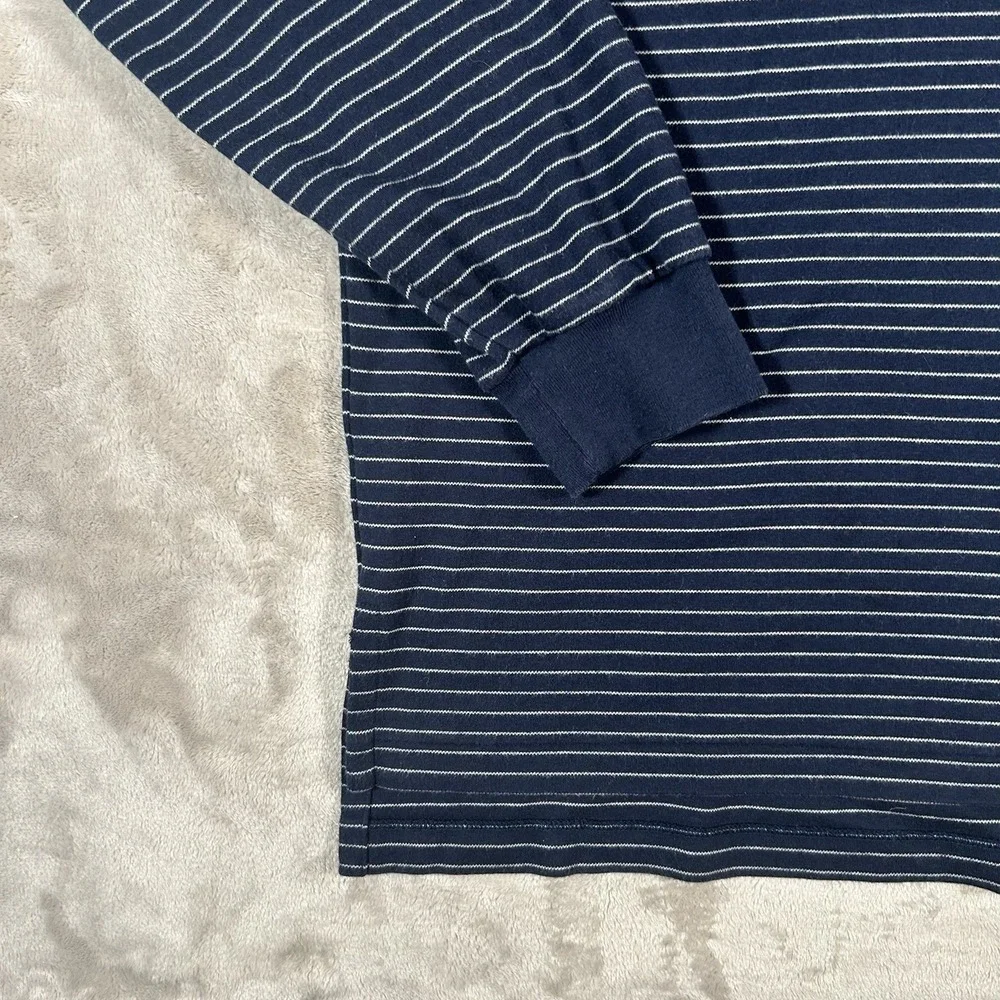 VTG 90's Polo Ralph Lauren Polo Shirt Men XL Navy Blue Striped Long Sleeve Rugby